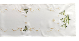 40x140 cm bieżnik świąteczny len biały + choinki (2202-24)
