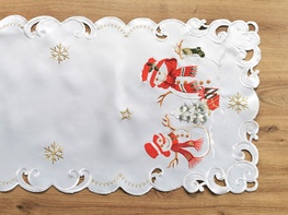 40x85 cm bieżnik świąteczny biały + bałwanek (2218-14)